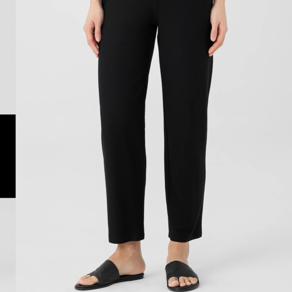 Eileen Fisher Black Stretch Crepe Cropped Straight Leg Ankle Pants Capsule